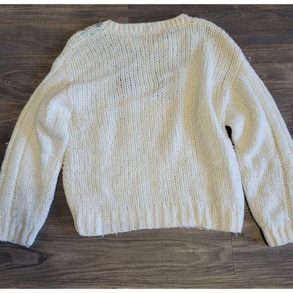 Vintage Collage by Hand Womens 3D KNIIT Wool Blend Sweater S Cream Purple Pink - Picture 3 of 5